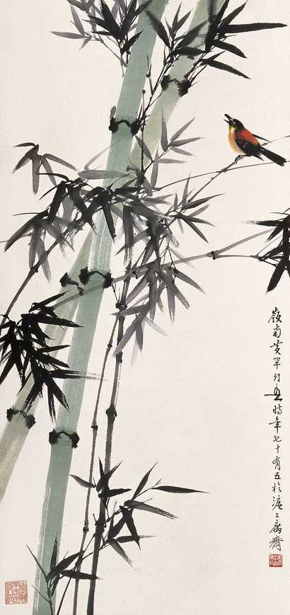 黄幻吾 竹雀图 立轴